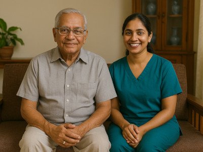 Nurse providing companionship to elderly patient